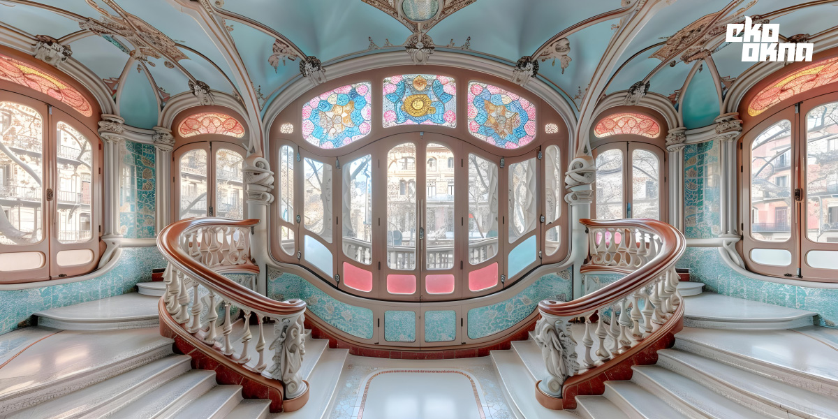 Art Nouveau features ornate wooden windows, often with highly imaginative designs.